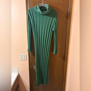 Free People Beach green turtleneck ribbed maxi dress